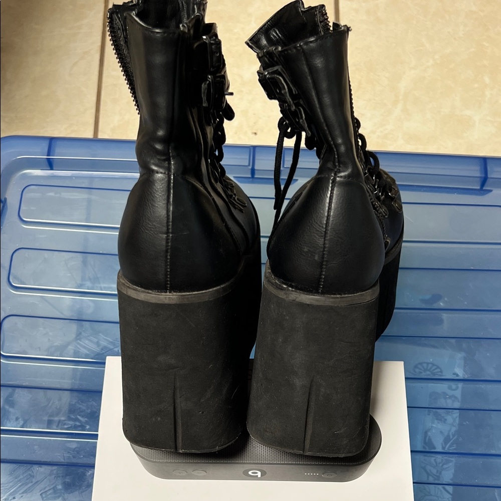 Demonia Black Lace-Up Platform Boots - Picture 4 of 8